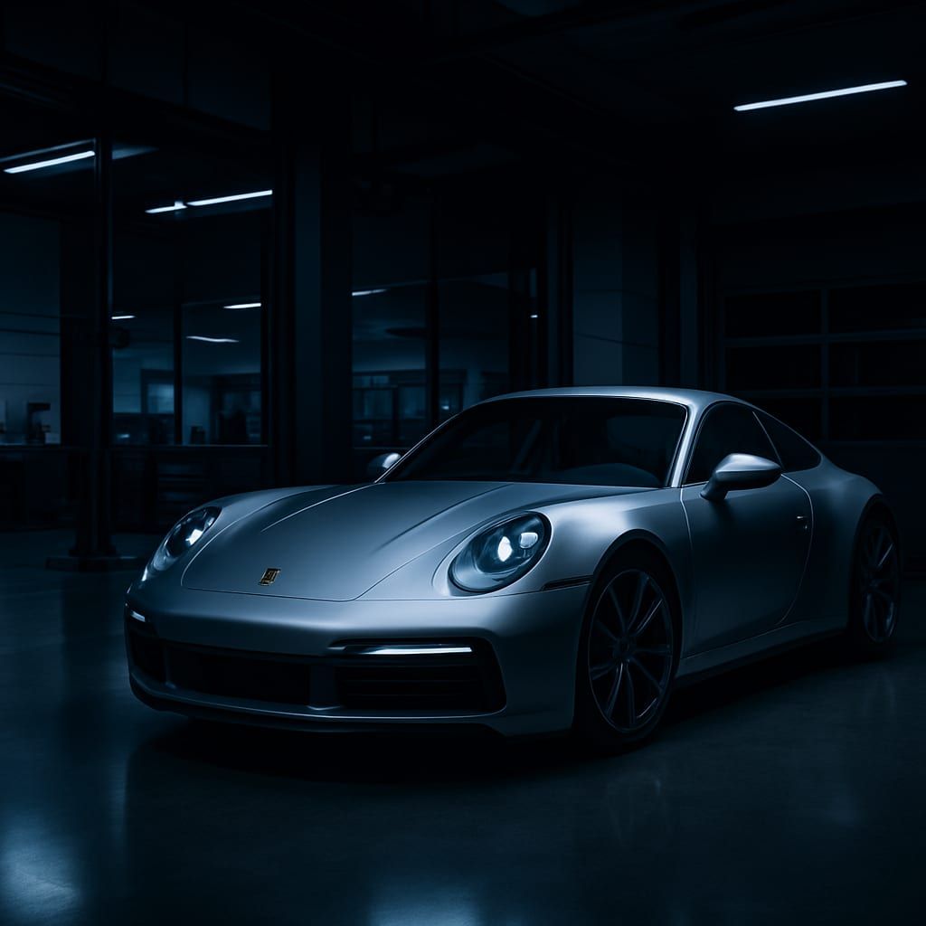 Silver Porsche 911 inside Sonny's premium auto repair facility
